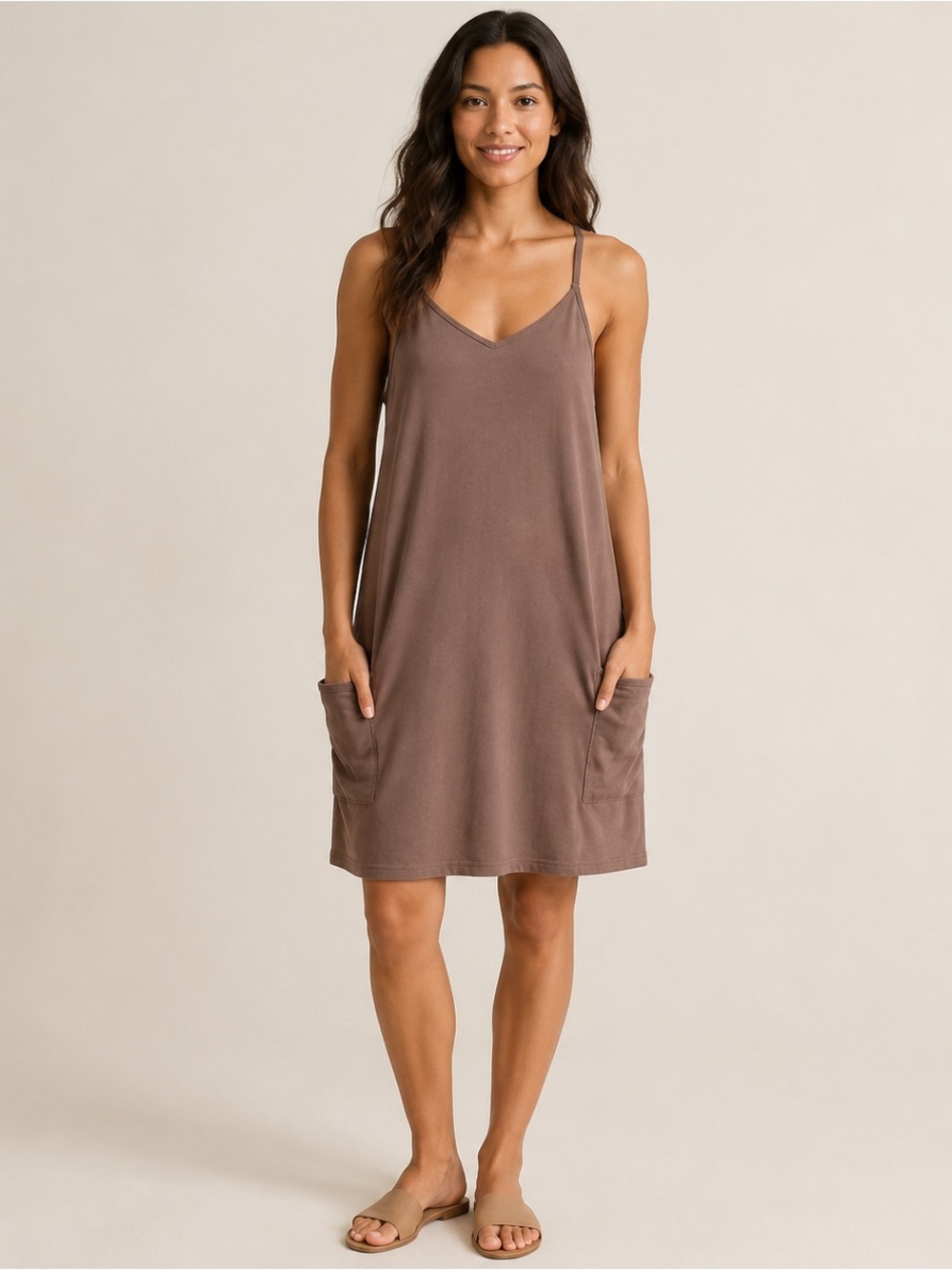 Brown Racerback Pocket Shift Dress Size XL
